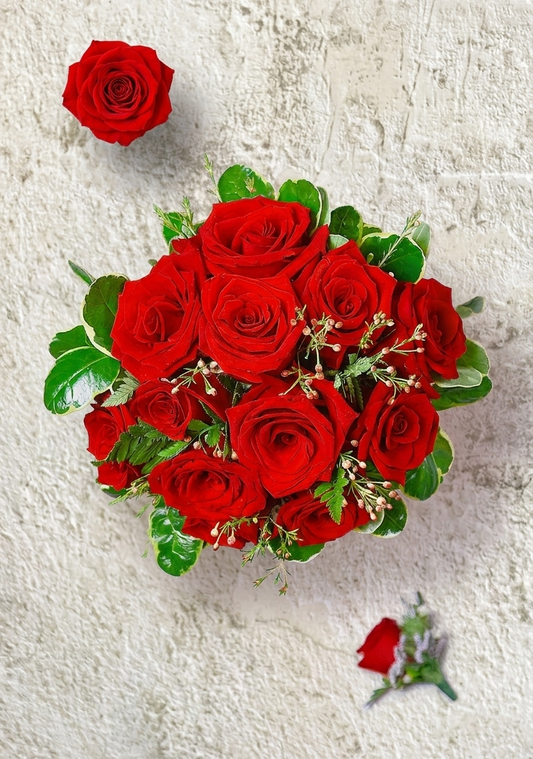Bouquet de Novia de 12 Rosas Rojas Cód. B12RR