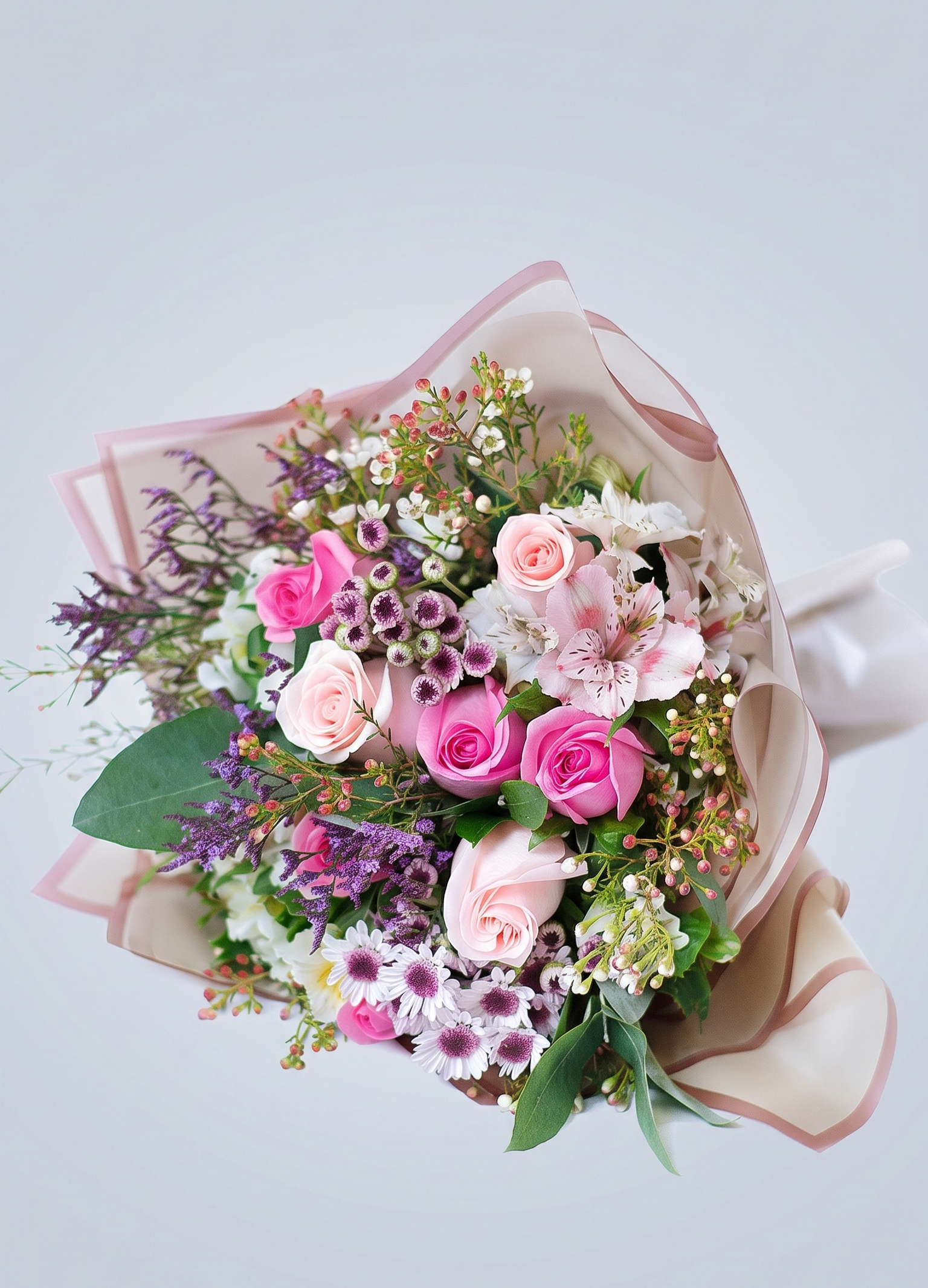 Ramo de rosas, y astromelias