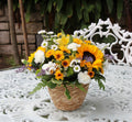 Small basket of Sunflowers, Daisies, and Carnations code CGM01